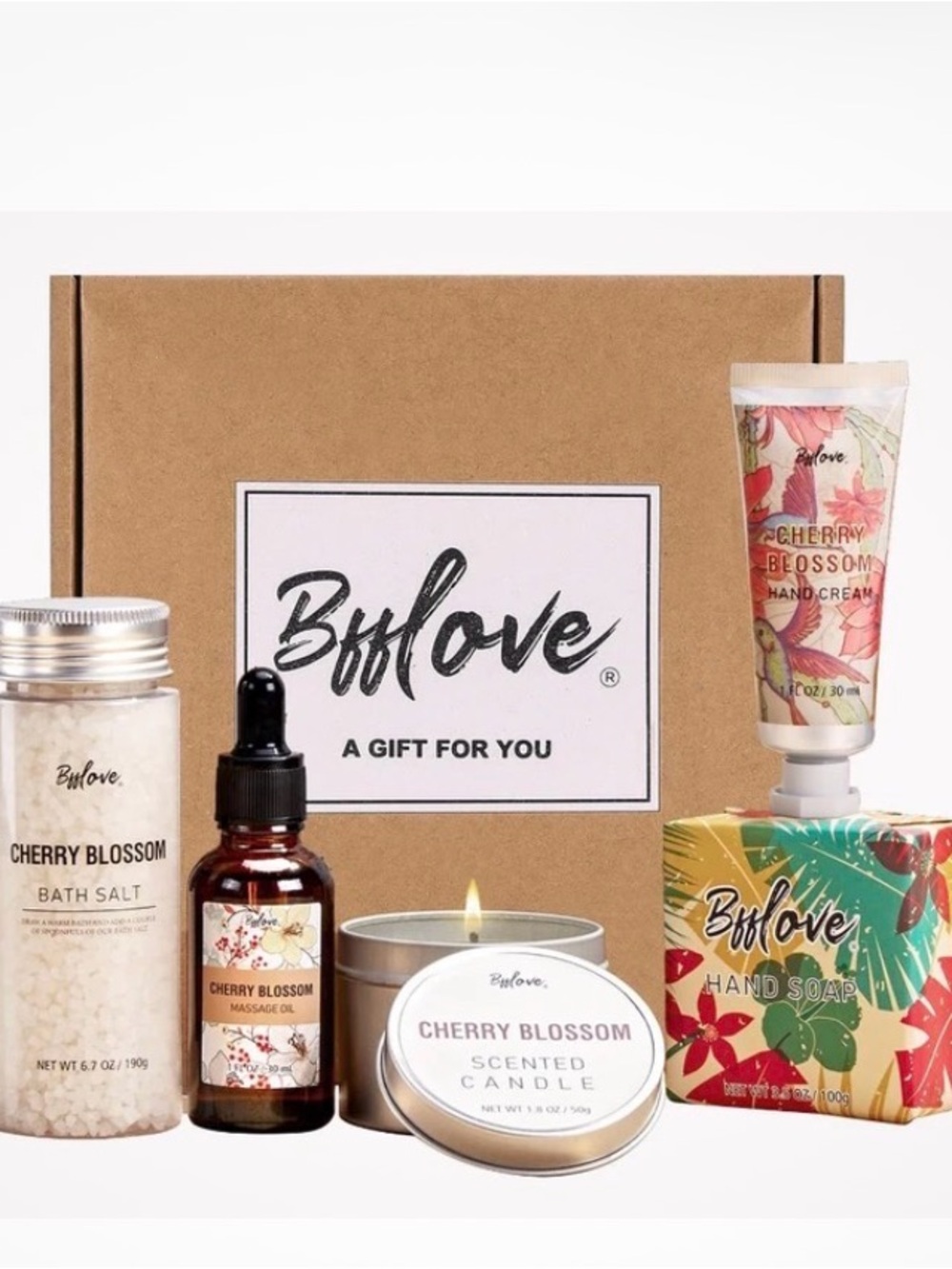 BFF Love  Gift Box Cherry Blossom Bath Spa, 5-Piece Set Lotion Candle Bath Salt